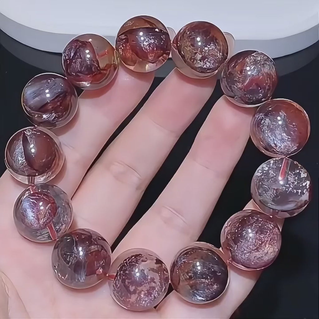 Auralyn Tarot Judgement Phoenix Bloom Red Flower Quartz Crystal Bracelet, 13–14mm Blood-Phoenix Beads, Handmade Energy Jewelry for Rebirth, Courage, Passion & Good Fortune