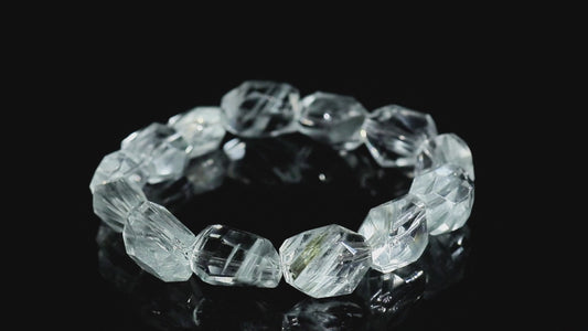 Auralyn Custom Blue Rabbit-Hair Rutilated Quartz Bracelet, 10–14mm Faceted Icy Blue Crystal Beads, Handmade Energy Jewelry for Calm, Clarity & Communication