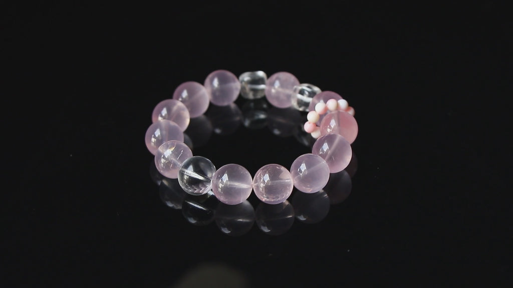 Auralyn Tarot The Lovers Rose Quartz Crystal Bracelet, 13mm Rose Quartz with 12mm Clear Quartz & 2 Irregular “Sugar Cube” Clear Quartz, Pink Agate Runner Ring, Handmade Energy Jewelry for Love & Self-Care