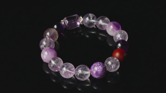 Auralyn Capricorn Amethyst Ascend Crystal Bracelet, 13–14mm Gradient Amethyst Beads with Irregular Amethyst, Tibetan Silver Spacers & Sterling Silver Capricorn Inlaid Redwood Bead, Handmade Zodiac Energy Jewelry for Wisdom & Success