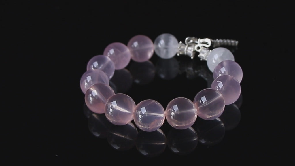 Auralyn Fluttering Bloom Rose Quartz & White Phantom Crystal Bracelet with Silver Butterfly Charm, 13–14mm Feminine Handmade Jewelry for Love, Healing & Daily Outfits